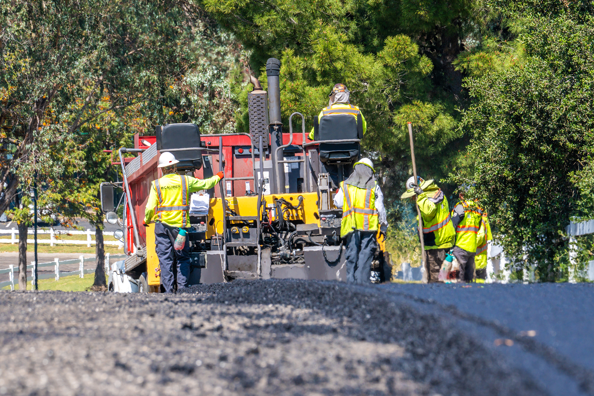 Commercial asphalt paving crew at work